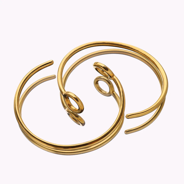 IG Style Simple Style C Shape Circle Round 304 Stainless Steel 18K Gold Plated Bangle In Bulk