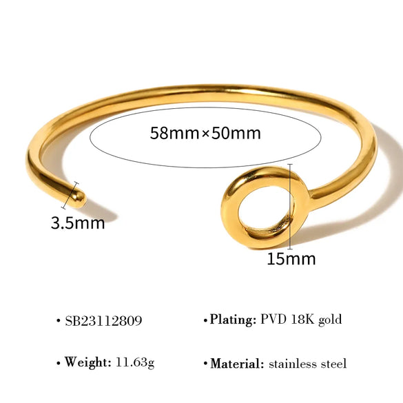 IG Style Simple Style C Shape Circle Round 304 Stainless Steel 18K Gold Plated Bangle In Bulk