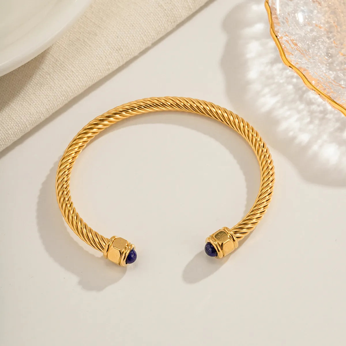 Ig Style Simple Style C Shape Stainless Steel Plating Inlay Lapis Lazuli 18k Gold Plated Bangle