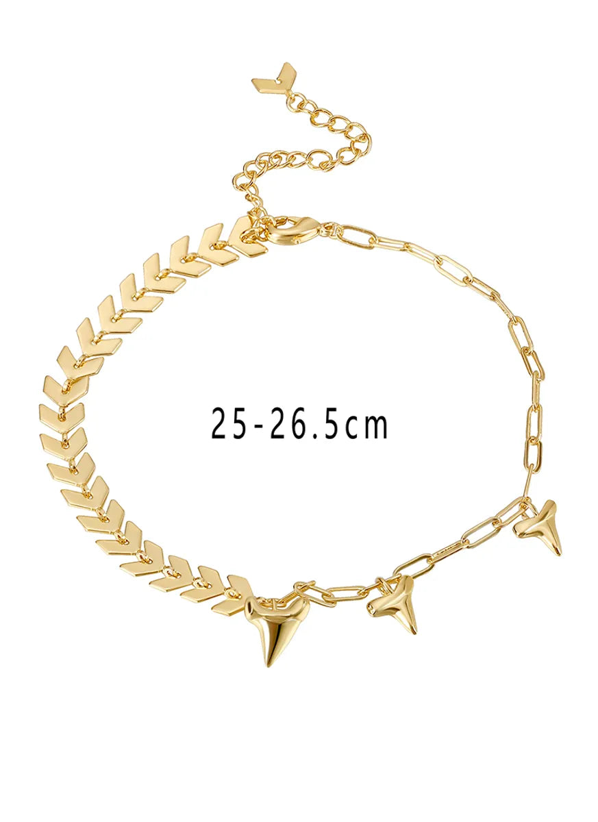 IG Style Simple Style Circle Heart Shape Grain Copper Inlay Zircon 18K Gold Plated Women's Anklet