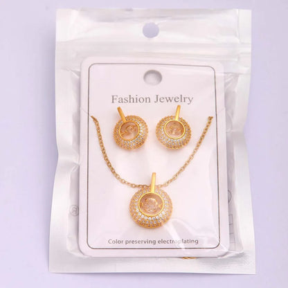 Ig Style Simple Style Circle Stainless Steel Copper Plating Inlay Zircon 18k Gold Plated Jewelry Set