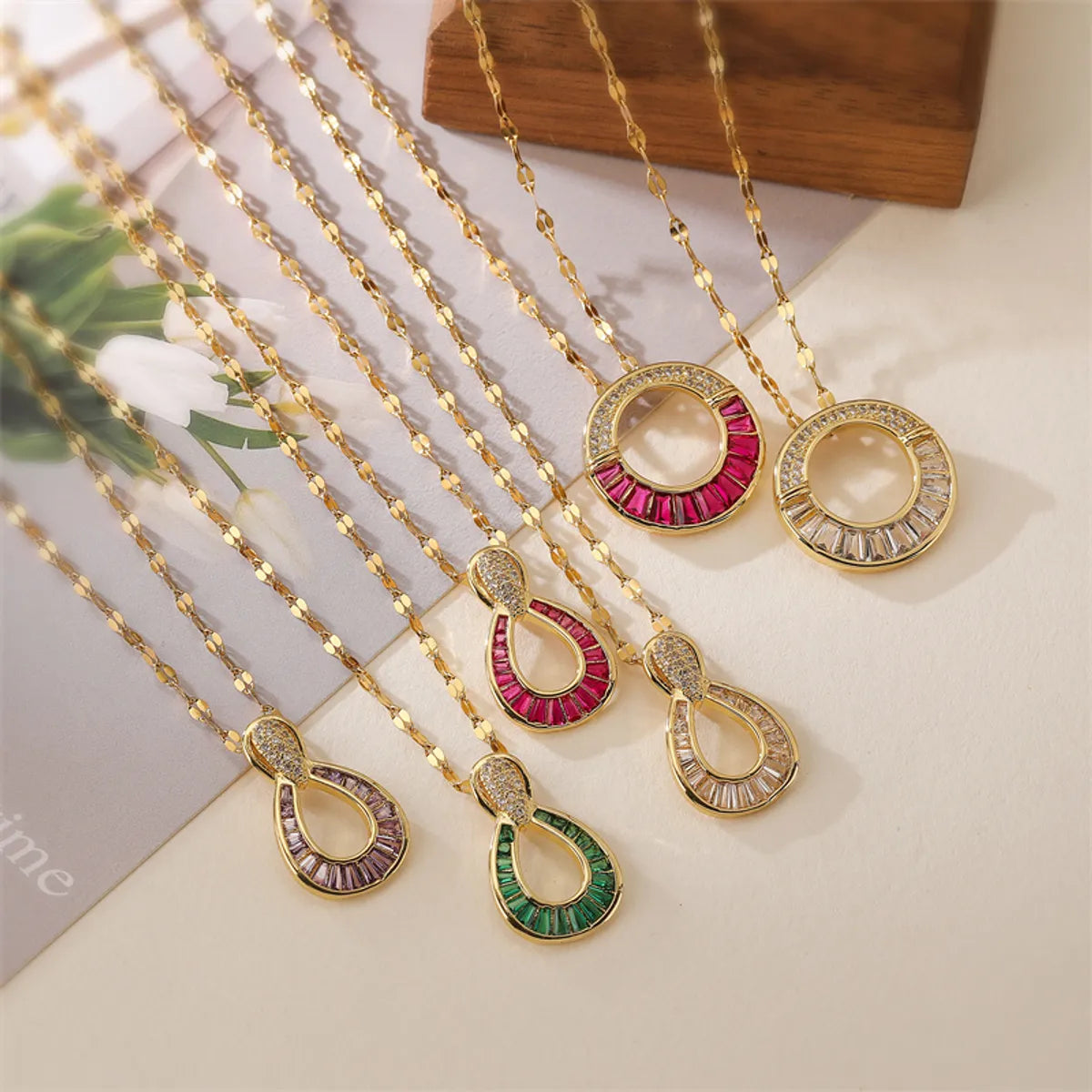 Ig Style Simple Style Circle Water Droplets Stainless Steel Copper Plating Inlay Zircon Gold Plated Pendant Necklace