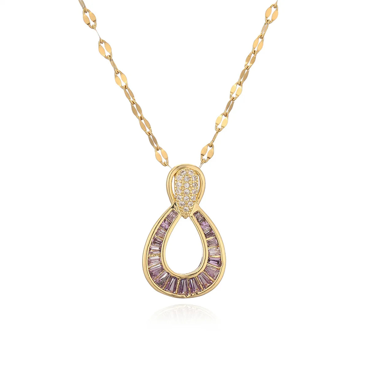 Ig Style Simple Style Circle Water Droplets Stainless Steel Copper Plating Inlay Zircon Gold Plated Pendant Necklace