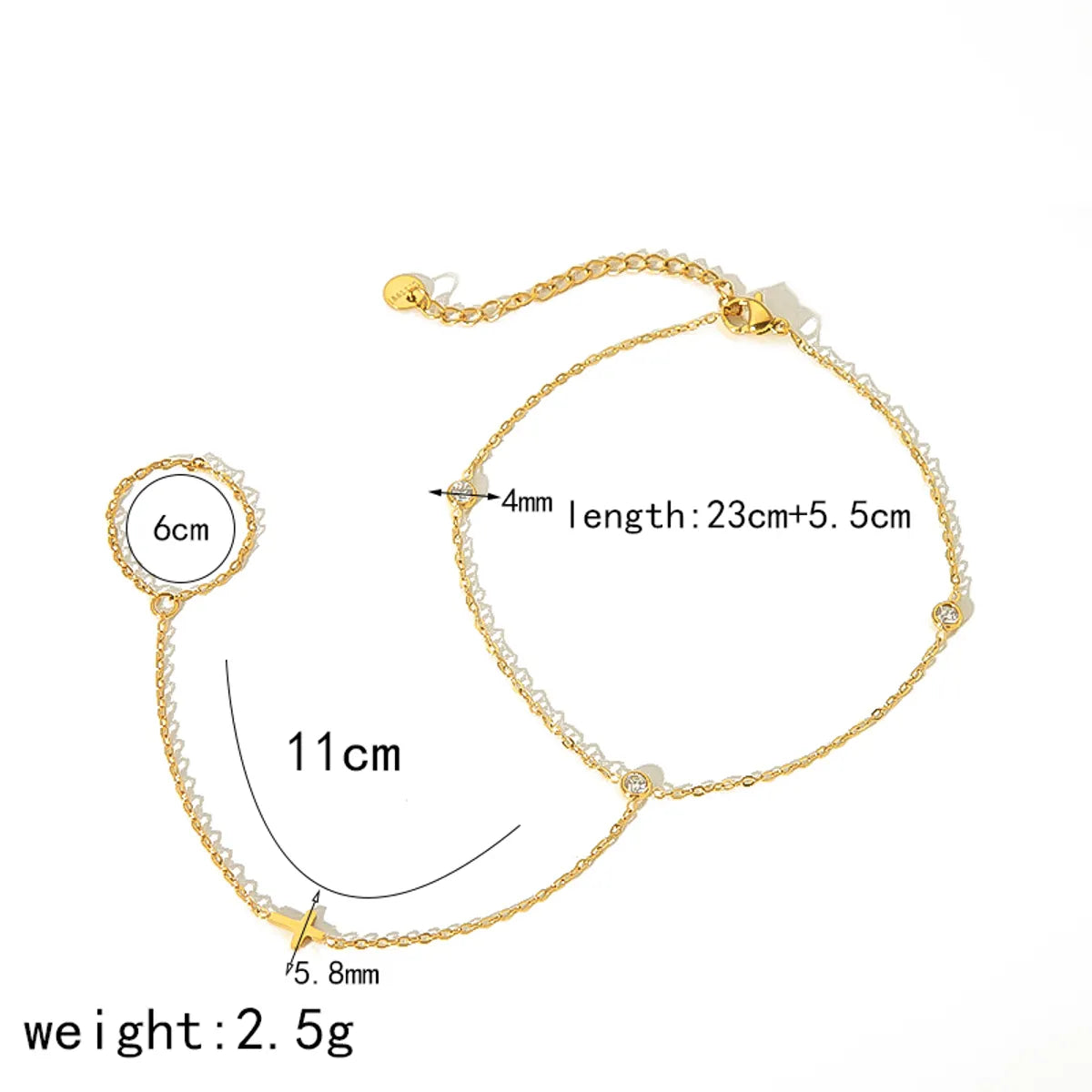 IG Style Simple Style Classic Style Geometric Star 304 Stainless Steel Polishing Plating Inlay Zircon 18K Gold Plated Women'S Anklet