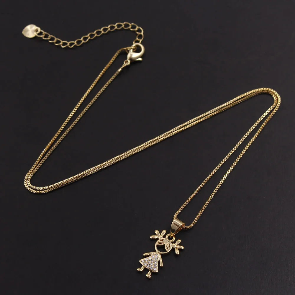 Copper 18K Gold Plated Gold Plated IG Style Simple Style Commute Plating Inlay Cartoon Character Zircon Necklace