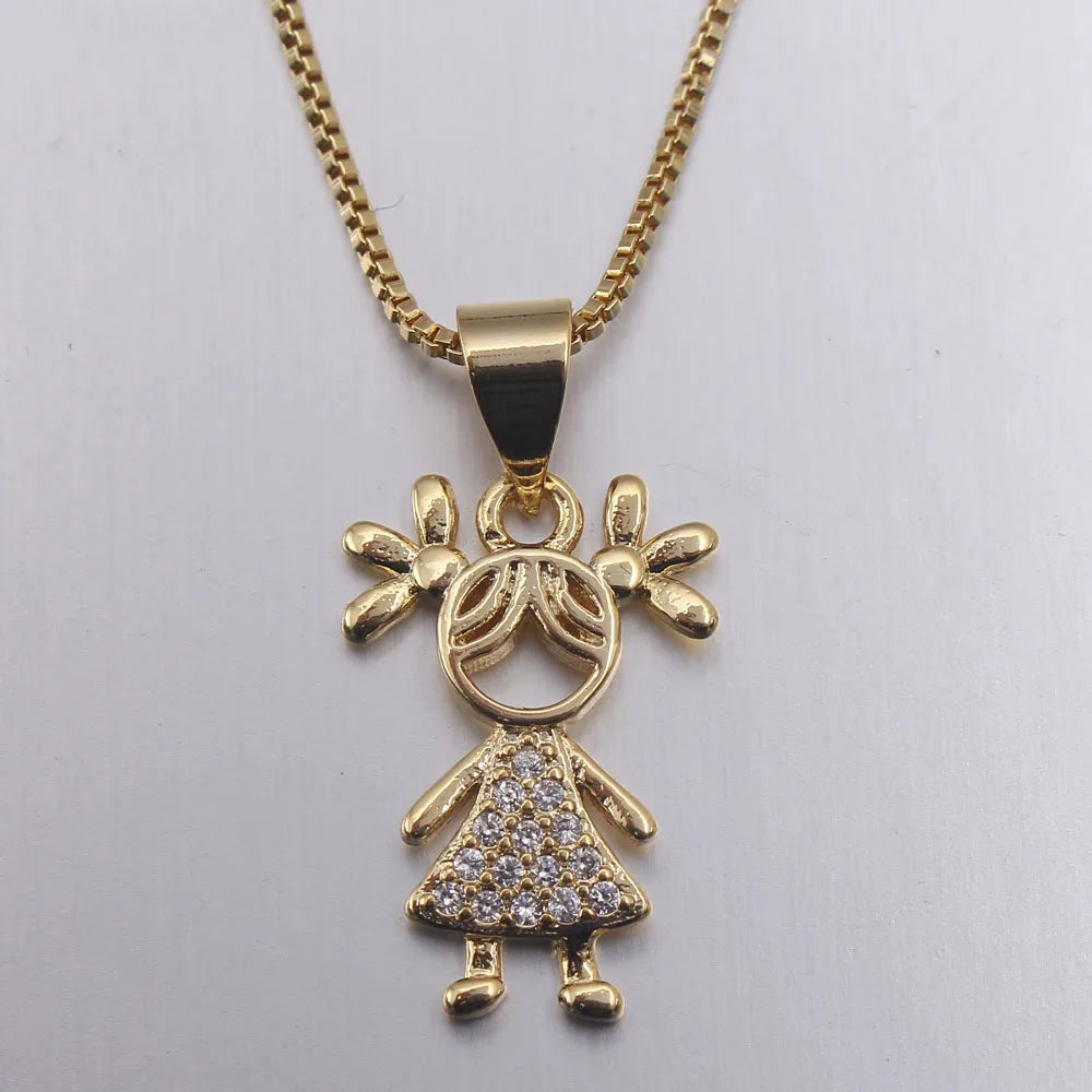 Copper 18K Gold Plated Gold Plated IG Style Simple Style Commute Plating Inlay Cartoon Character Zircon Necklace