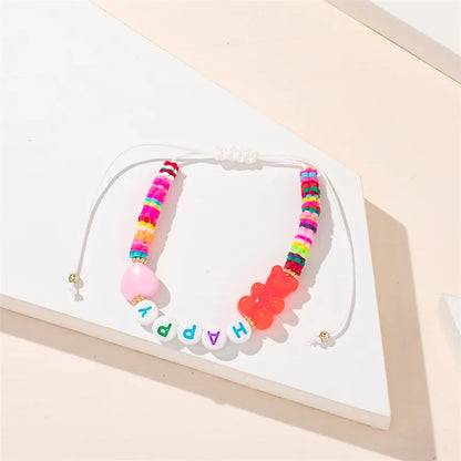 IG Style Simple Style Commute Letter Bear Heart Shape Arylic Soft Clay Wholesale Drawstring Bracelets