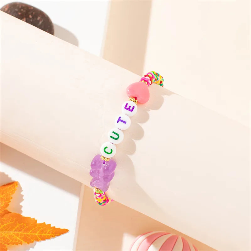 IG Style Simple Style Commute Letter Bear Heart Shape Arylic Soft Clay Wholesale Drawstring Bracelets