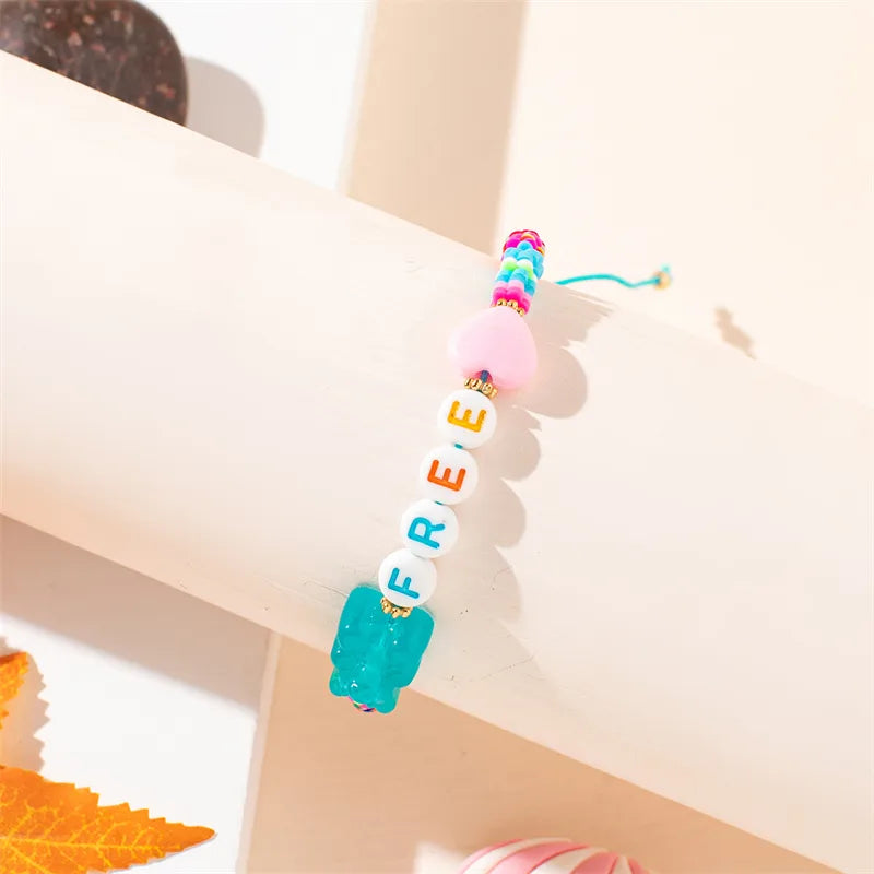 IG Style Simple Style Commute Letter Bear Heart Shape Arylic Soft Clay Wholesale Drawstring Bracelets