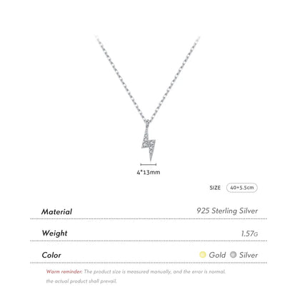 Ig Style Simple Style Commute Lightning Sterling Silver 14k Gold Plated Rhodium Plated Zircon Necklace In Bulk