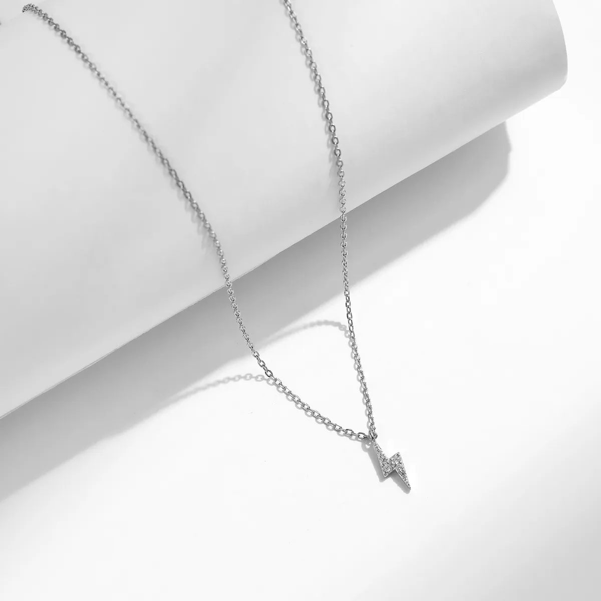 Ig Style Simple Style Commute Lightning Sterling Silver 14k Gold Plated Rhodium Plated Zircon Necklace In Bulk