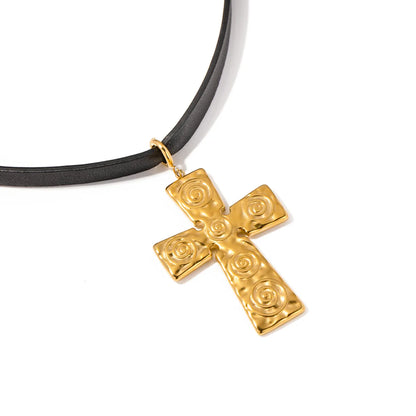 IG Style Simple Style Cross 304 Stainless Steel Leather Rope 18K Gold Plated Women's Pendant Necklace