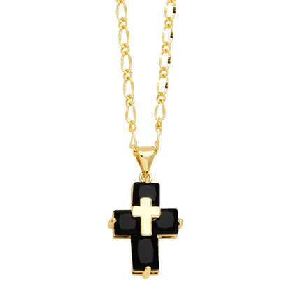 Ig Style Simple Style Cross Copper Plating Inlay Zircon 18k Gold Plated Pendant Necklace