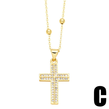 Ig Style Simple Style Cross Copper Plating Inlay Zircon 18k Gold Plated Pendant Necklace