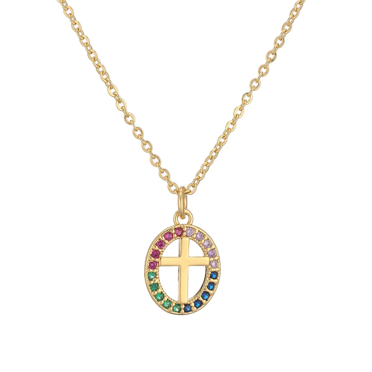 Ig Style Simple Style Cross Copper Plating Inlay Zircon Gold Plated Pendant Necklace