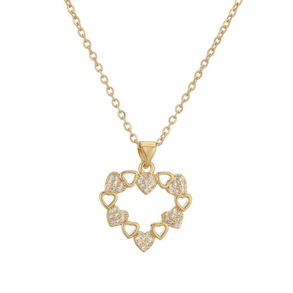 Ig Style Simple Style Cross Heart Shape Copper Plating Inlay Zircon Gold Plated Pendant Necklace