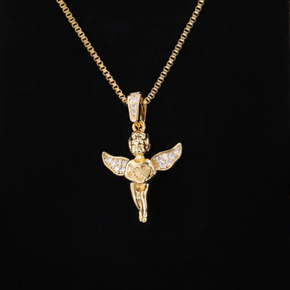 Stainless Steel Copper 18K Gold Plated IG Style Simple Style Plating Inlay Cross Heart Shape Wings Zircon Pendant Necklace