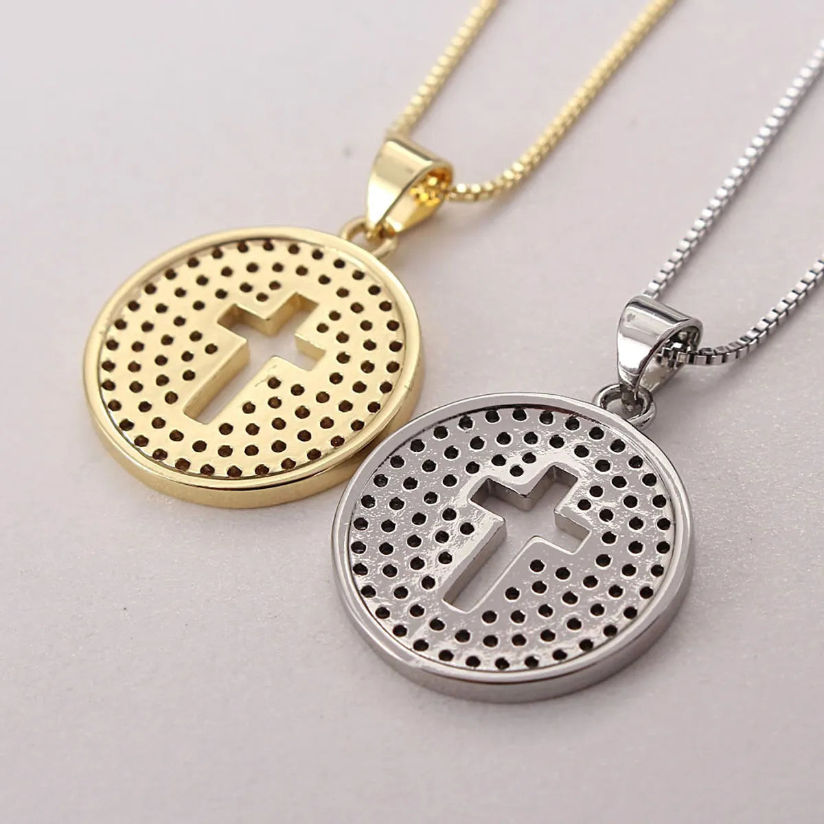 Ig Style Simple Style Cross Round Copper Plating Inlay Zircon Gold Plated Earrings Necklace