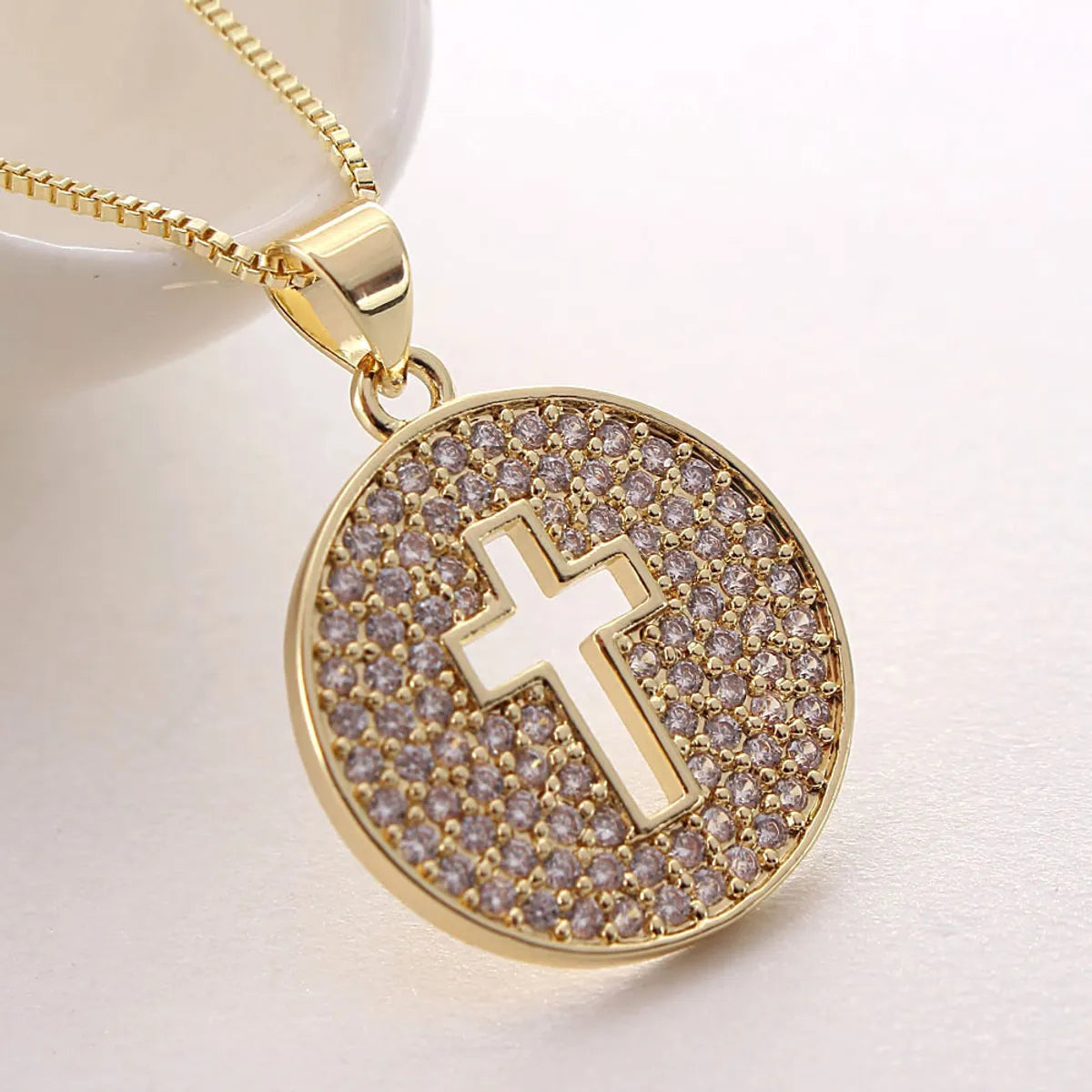 Ig Style Simple Style Cross Round Copper Plating Inlay Zircon Gold Plated Earrings Necklace