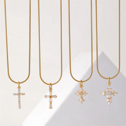 Ig Style Simple Style Cross Stainless Steel Copper Plating Inlay Zircon Gold Plated Necklace