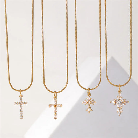 Ig Style Simple Style Cross Stainless Steel Copper Plating Inlay Zircon Gold Plated Necklace