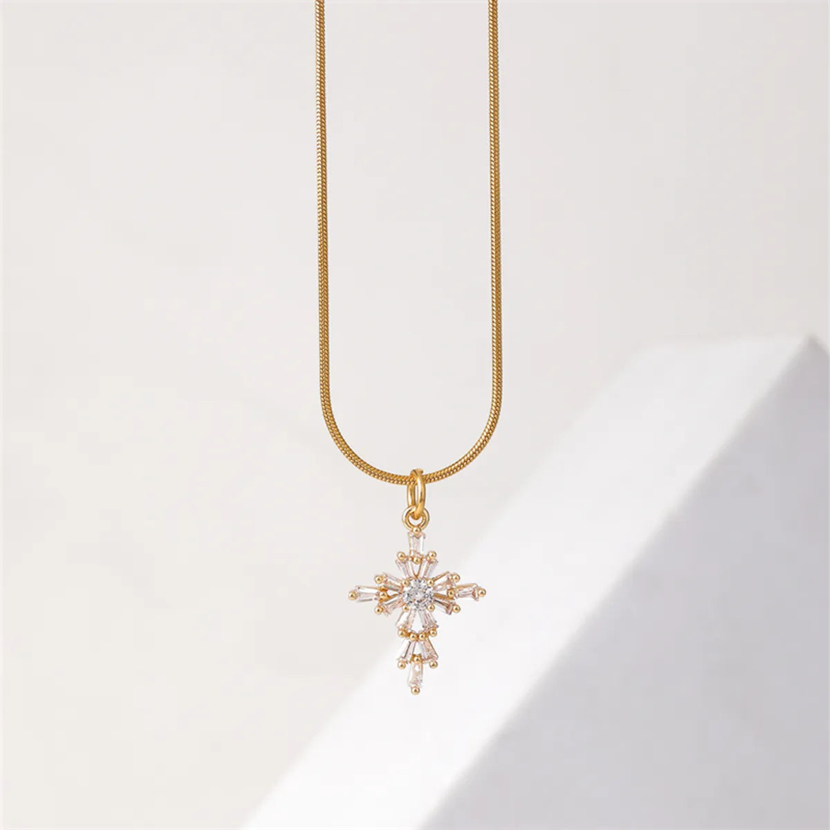 Ig Style Simple Style Cross Stainless Steel Copper Plating Inlay Zircon Gold Plated Necklace