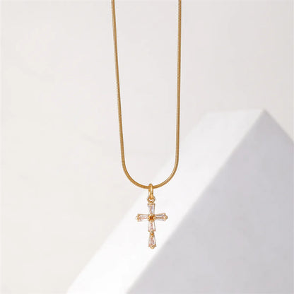 Ig Style Simple Style Cross Stainless Steel Copper Plating Inlay Zircon Gold Plated Necklace