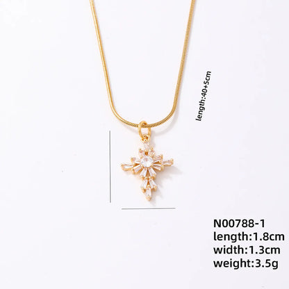 Ig Style Simple Style Cross Stainless Steel Copper Plating Inlay Zircon Gold Plated Necklace