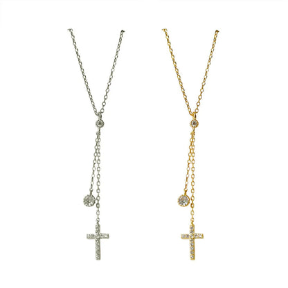 Ig Style Simple Style Cross Sterling Silver Inlay Zircon Pendant Necklace