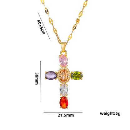 Ig Style Simple Style Cross Titanium Steel Copper Zircon Pendant Necklace In Bulk