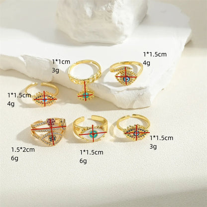 Ig Style Simple Style Devil's Eye Copper Enamel Plating Inlay Zircon 14k Gold Plated Open Rings