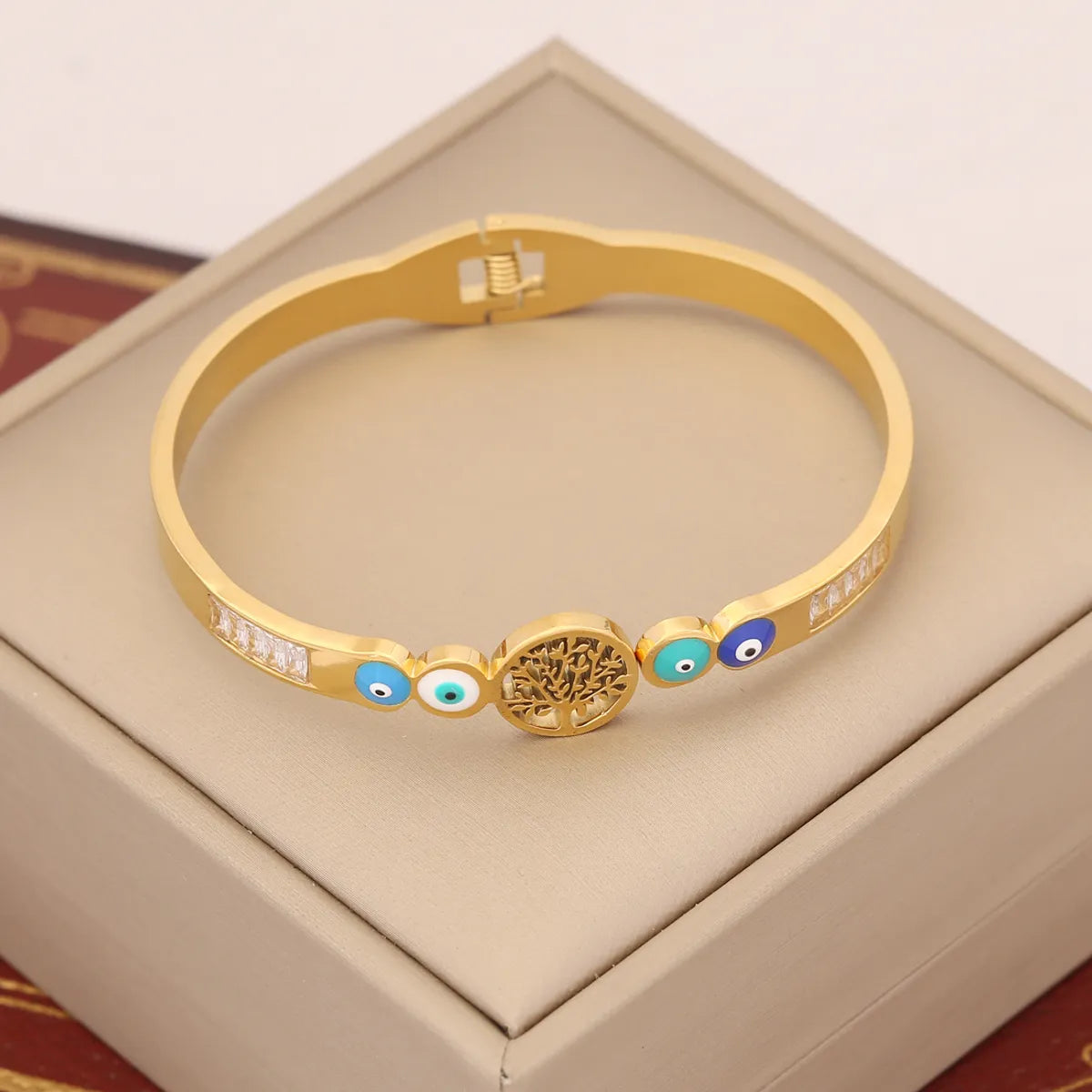 Ig Style Simple Style Devil's Eye Flower Butterfly Stainless Steel Enamel Inlay Zircon Bangle