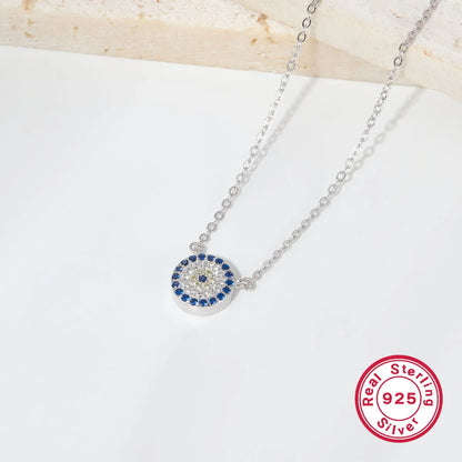 Ig Style Simple Style Devil's Eye Sterling Silver Plating Inlay Turquoise Zircon White Gold Plated Pendant Necklace