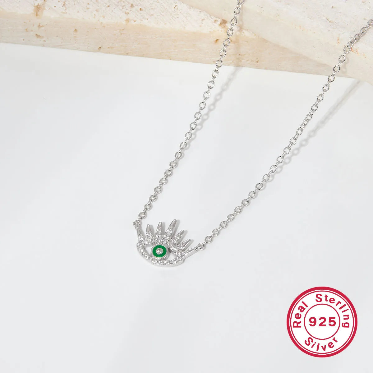 Ig Style Simple Style Devil's Eye Sterling Silver Plating Inlay Turquoise Zircon White Gold Plated Pendant Necklace