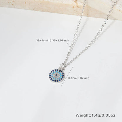 Ig Style Simple Style Devil's Eye Sterling Silver Plating Inlay Turquoise Zircon White Gold Plated Pendant Necklace