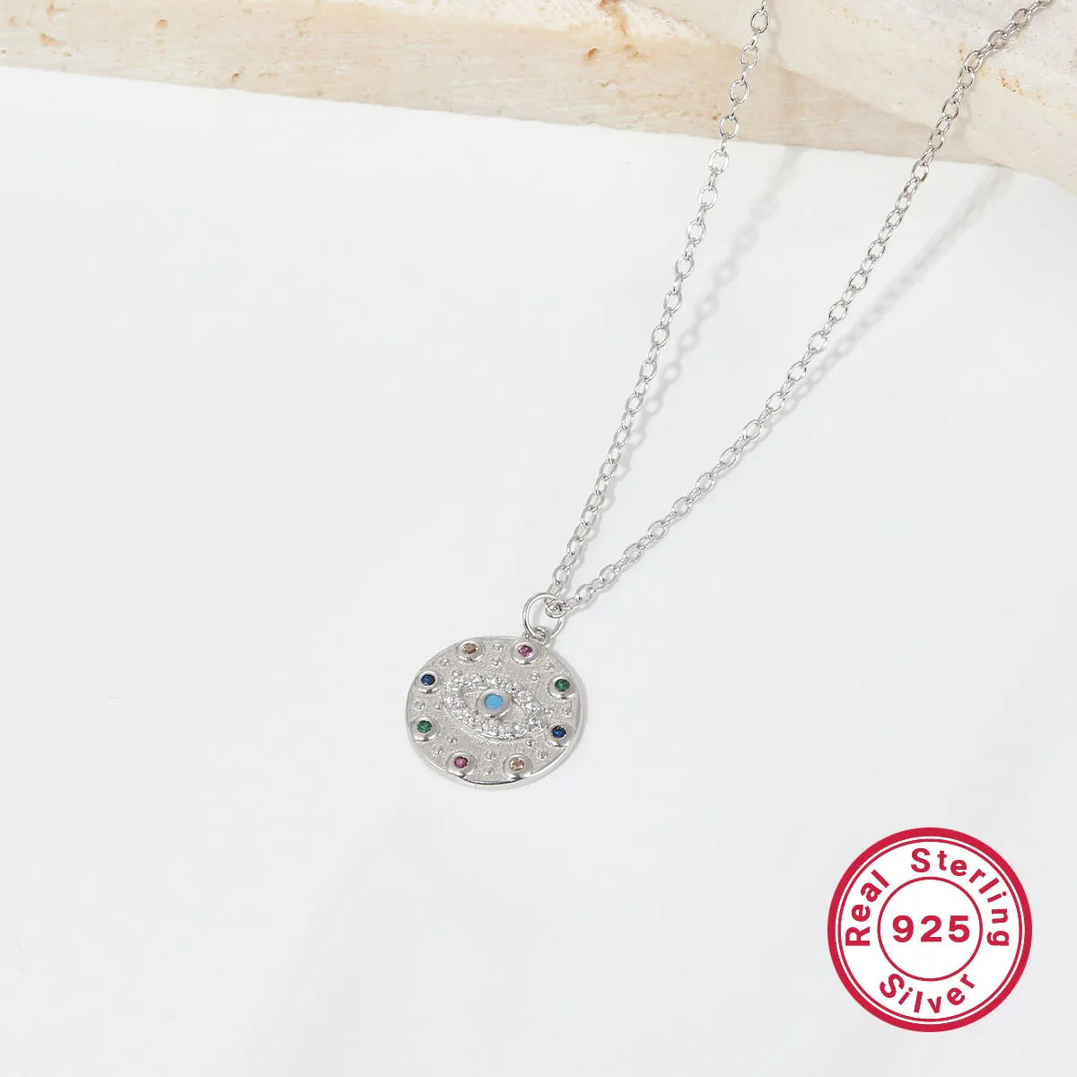 Ig Style Simple Style Devil's Eye Sterling Silver Plating Inlay Turquoise Zircon White Gold Plated Pendant Necklace