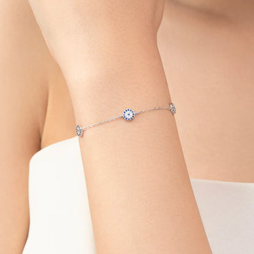 Ig Style Simple Style Devil's Eye Sterling Silver Plating Inlay Zircon Rhodium Plated Bracelets