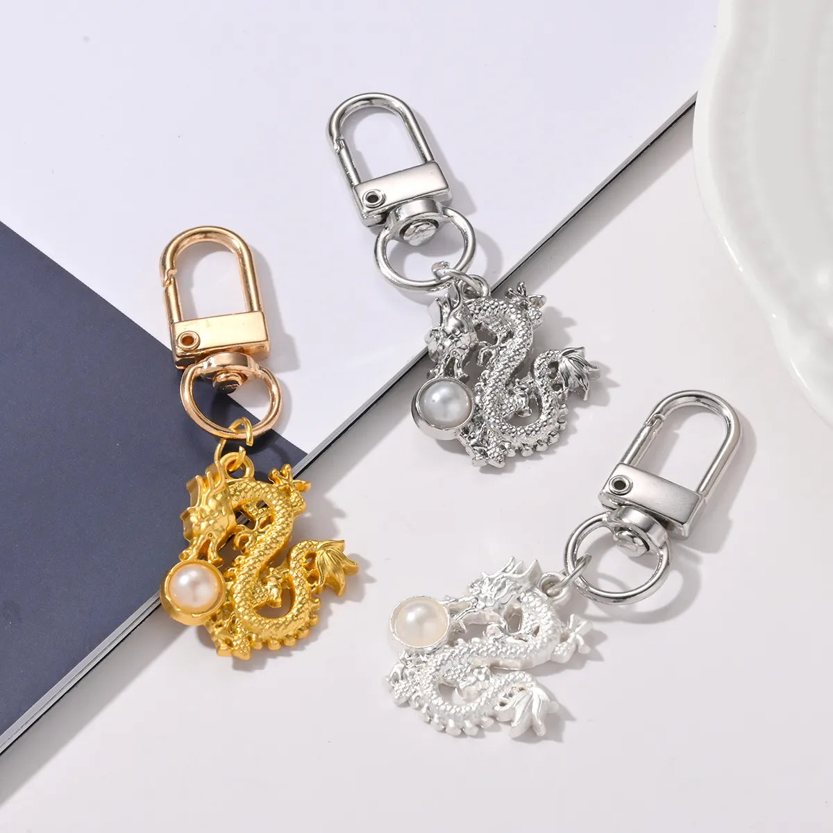 IG Style Simple Style Dragon Alloy Inlay Pearl Bag Pendant Keychain