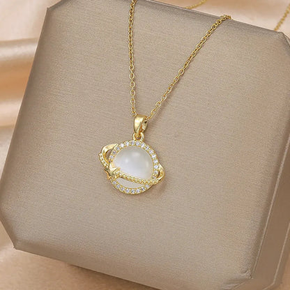 Ig Style Simple Style Electrocardiogram Wings Bow Knot Stainless Steel Copper Plating Inlay Opal Zircon Gold Plated Silver Plated Pendant Necklace