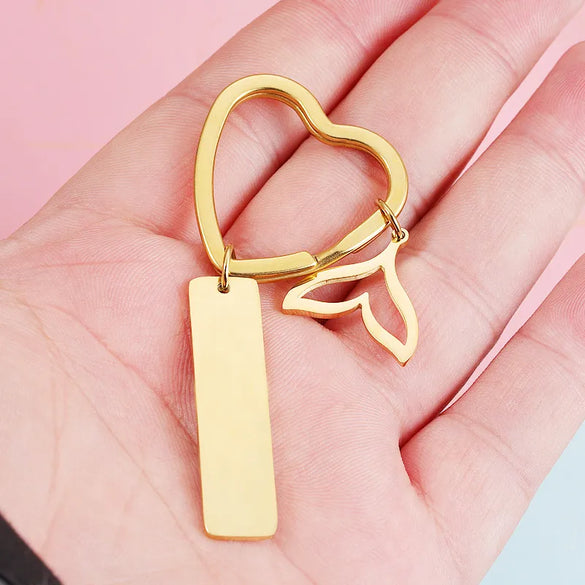 1 Piece IG Style Simple Style Customization Laser Engraving Fish Tail Stainless Steel Polishing Plating 18K Gold Plated Bag Pendant Keychain