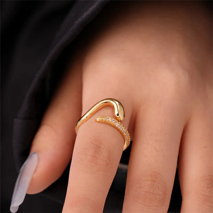 Ig Style Simple Style Flower Snake Butterfly Copper Gold Plated Zircon Open Rings In Bulk