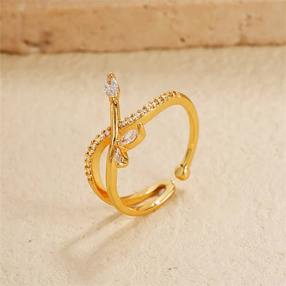 Ig Style Simple Style Flower Snake Butterfly Copper Gold Plated Zircon Open Rings In Bulk