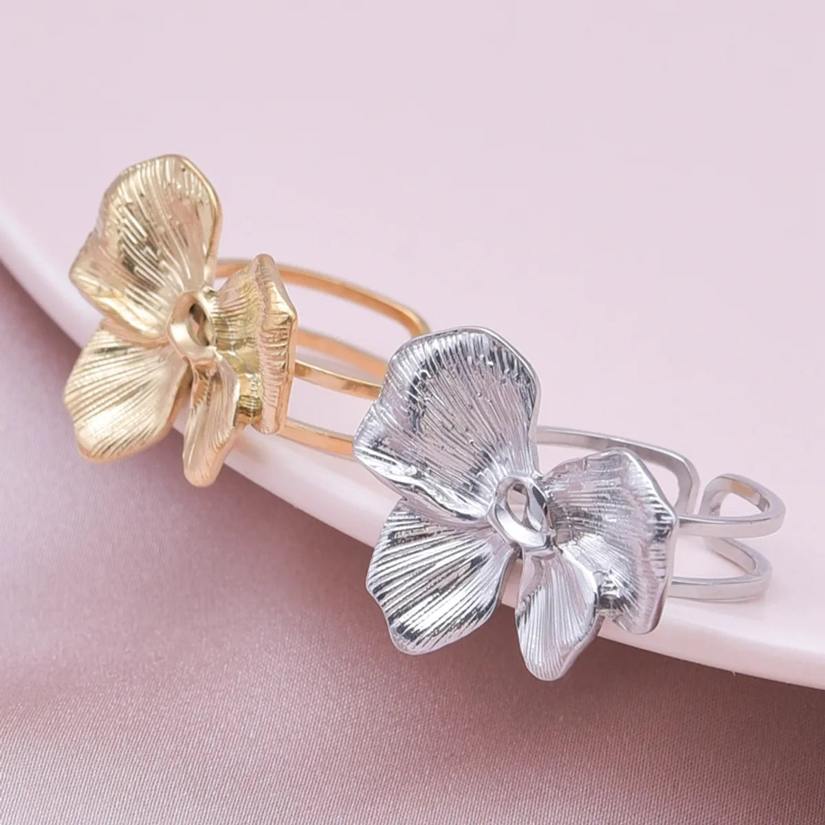 Ig Style Simple Style Flower Stainless Steel Plating 18k Gold Plated Open Rings