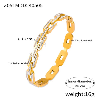 IG Style Simple Style Geometric 304 Stainless Steel 18K Gold Plated Rhinestones Zircon Bangle In Bulk