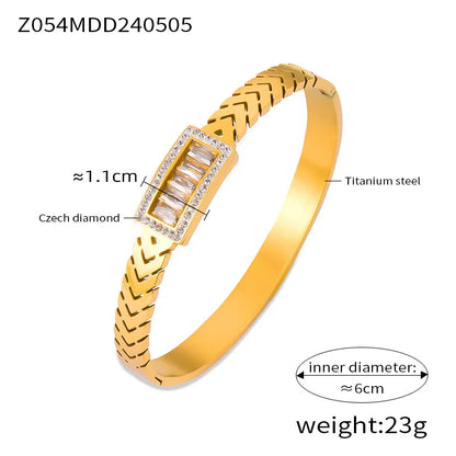 IG Style Simple Style Geometric 304 Stainless Steel 18K Gold Plated Rhinestones Zircon Bangle In Bulk