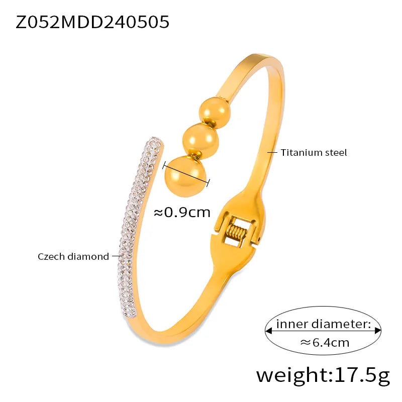 IG Style Simple Style Geometric 304 Stainless Steel 18K Gold Plated Rhinestones Zircon Bangle In Bulk