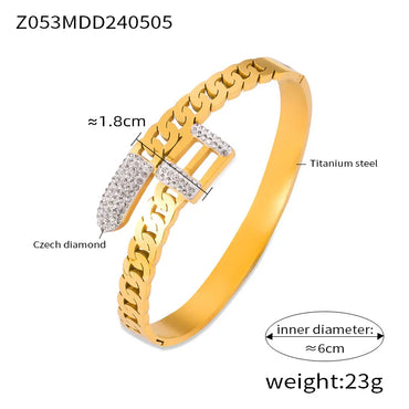 IG Style Simple Style Geometric 304 Stainless Steel 18K Gold Plated Rhinestones Zircon Bangle In Bulk