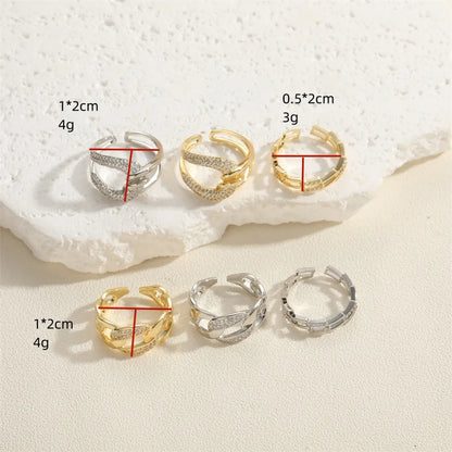 Ig Style Simple Style Geometric Copper Plating Inlay Zircon 14k Gold Plated Open Rings