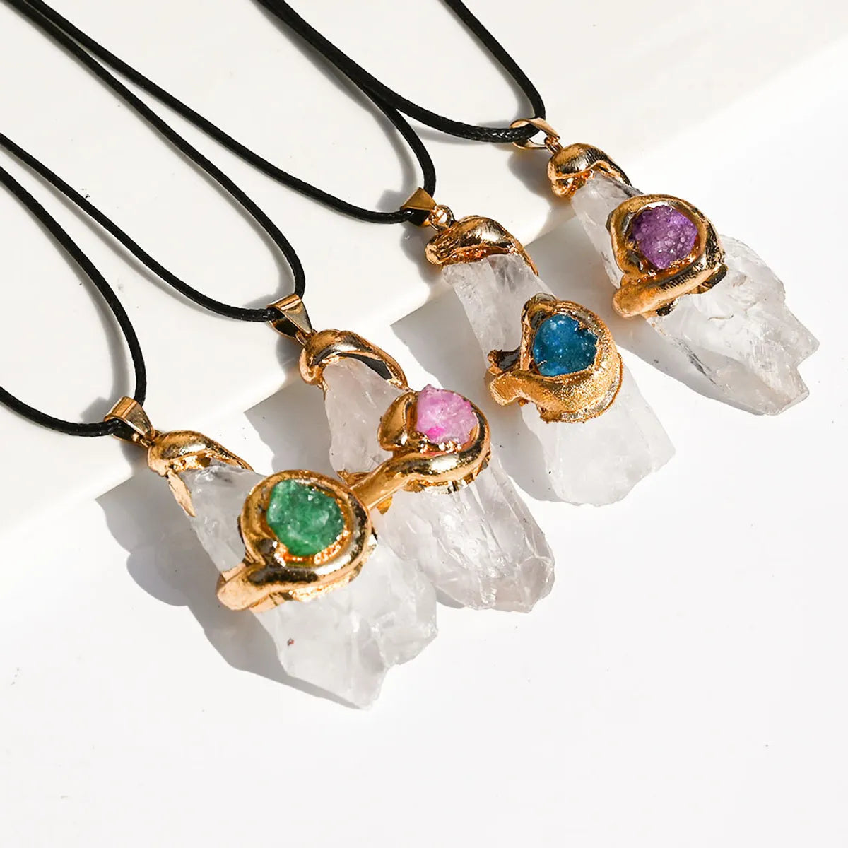 IG Style Simple Style Geometric Crystal Leather Rope Inlay Crystal Women'S Pendant Necklace