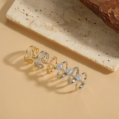 Ig Style Simple Style Geometric Flower Copper Plating Inlay Zircon 14k Gold Plated Rings